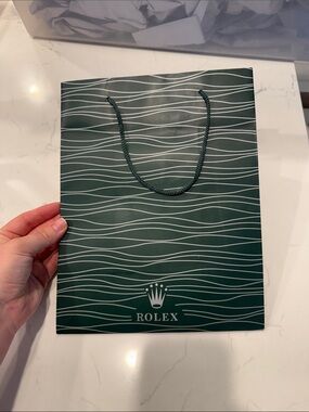 Rolex Green and White Wave Pattern Gift Bag